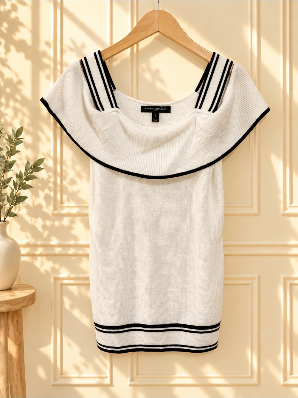 Banana Republic White Off-Shoulder Sailor-Trim Sweater